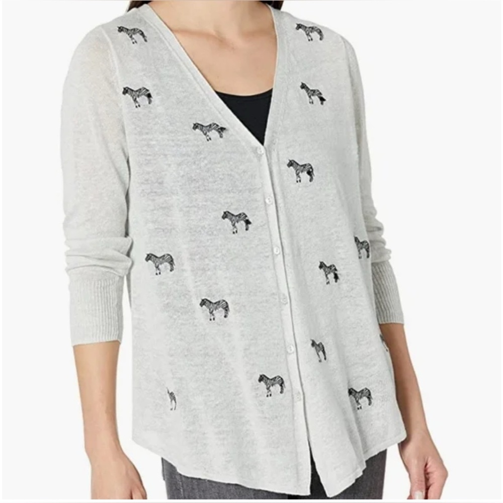 NIC + ZOE Women's Linen Blend Zebra Crossing Cardy, Size PM